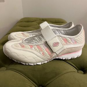 Skechers Mary Jane Strap Comfort Athletic Walking Shoes White Pink 8